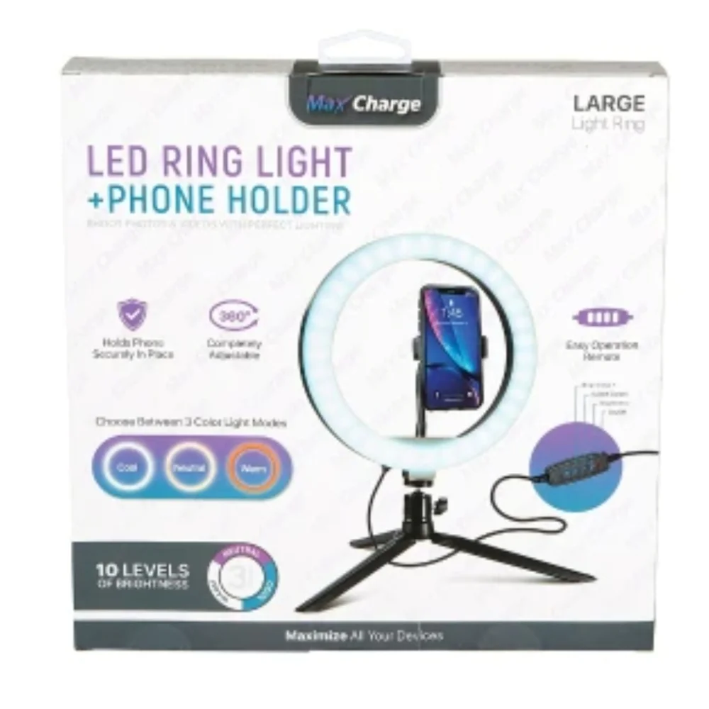 Max Charge Led Ring Light + Phone Holder